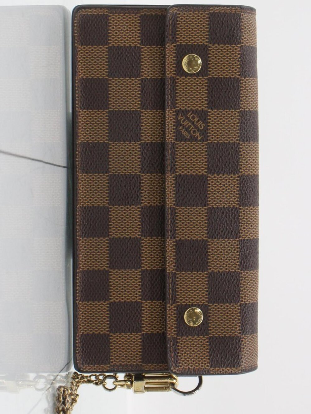 LV Damier Ebene Wallet with Chain in Box